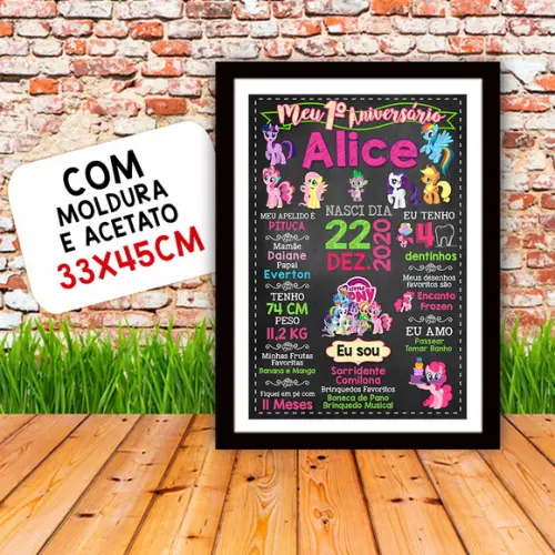 Chalkboard Aniversário c/ Moldura My Little Pony 30x42cm A3