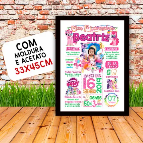 Chalkboard Aniversário c/ Moldura My Little Pony 30x42cm A3