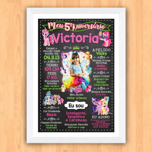 Chalkboard Aniversário c/ Moldura My Little Pony 5 Anos A3