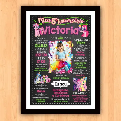 Chalkboard Aniversário c/ Moldura My Little Pony 5 Anos A3