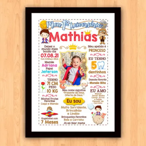 Chalkboard Aniversário c/ Moldura Pequeno Príncipe 30x42cm