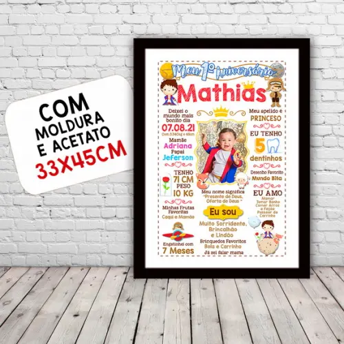 Chalkboard Aniversário c/ Moldura Pequeno Príncipe 30x42cm