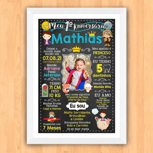 Chalkboard Aniversário c/ Moldura Pequeno Príncipe 30x42cm