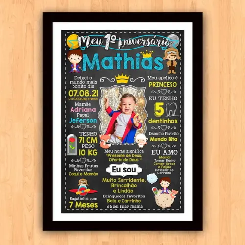 Chalkboard Aniversário c/ Moldura Pequeno Príncipe 30x42cm