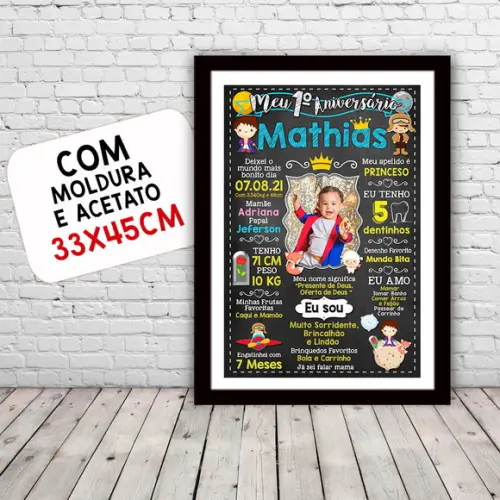 Chalkboard Aniversário c/ Moldura Pequeno Príncipe 30x42cm