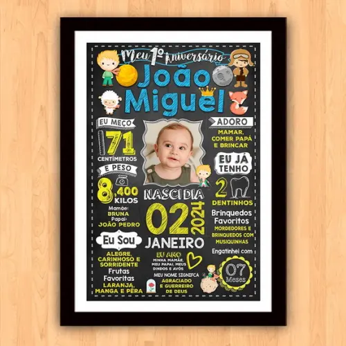 Chalkboard Aniversário C/ Moldura Pequeno Príncipe 30x42cm