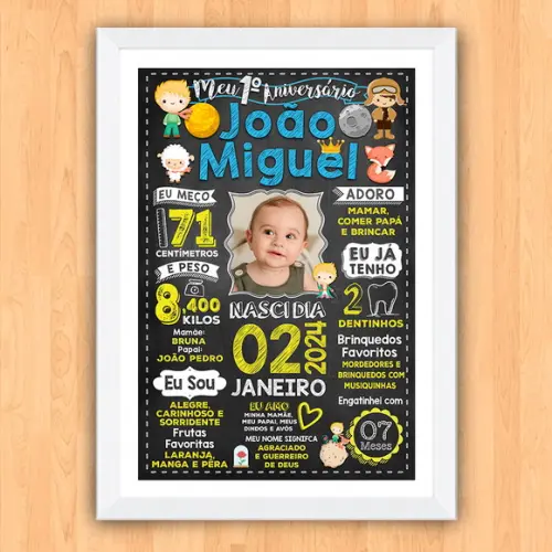 Chalkboard Aniversário C/ Moldura Pequeno Príncipe 30x42cm