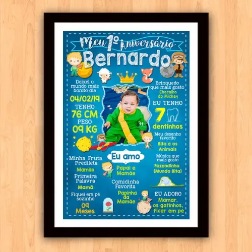 Chalkboard Aniversário C/ Moldura Pequeno Príncipe 30x42cm