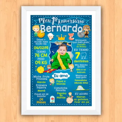 Chalkboard Aniversário C/ Moldura Pequeno Príncipe 30x42cm