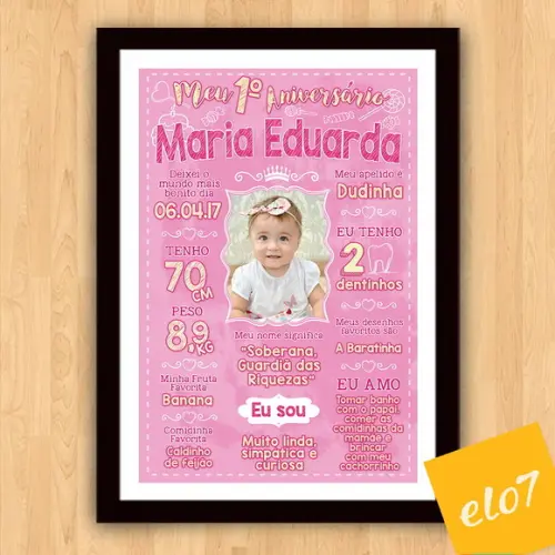 Chalkboard Aniversário C/ Moldura Princesa Rosa 30x42cm