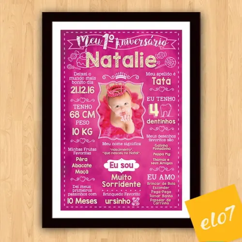 Chalkboard Aniversário C/ Moldura Princesa Pink 30x42cm