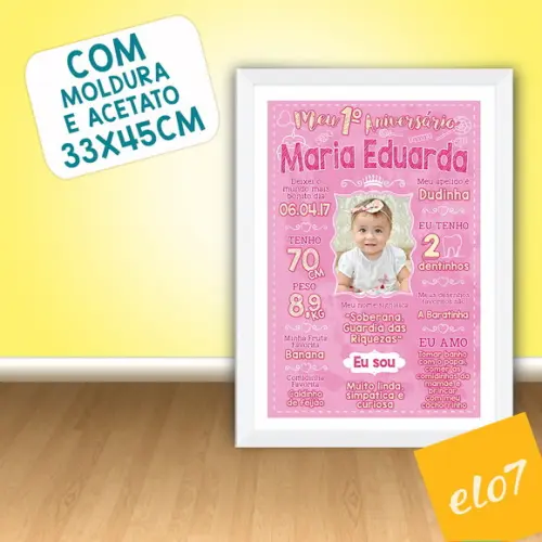 Chalkboard Aniversário C/ Moldura Princesa Rosa 30x42cm