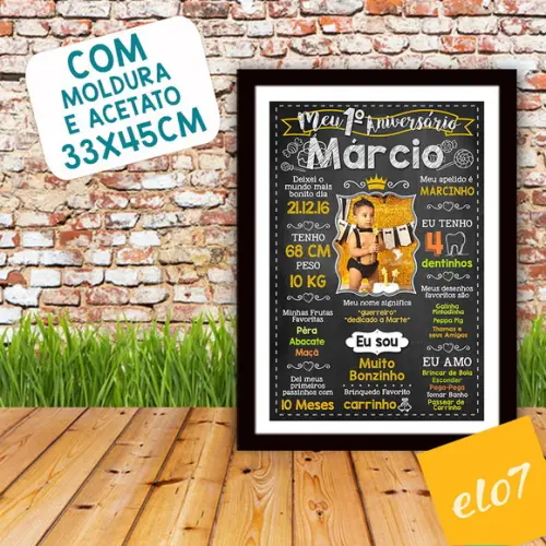 Chalkboard Aniversário c/ Moldura Príncipe 30x42cm