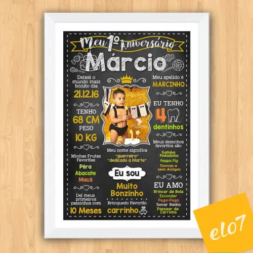 Chalkboard Aniversário c/ Moldura Príncipe 30x42cm