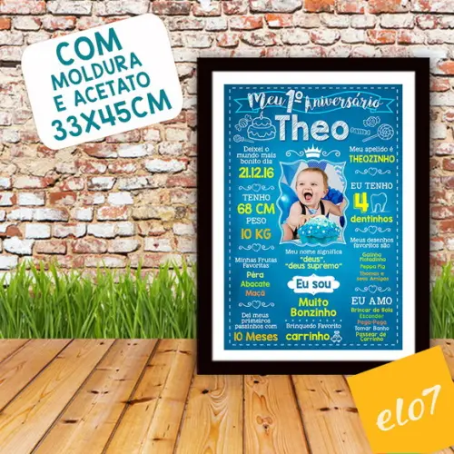 Chalkboard Aniversário C/ Moldura Príncipe Azul 30x42cm