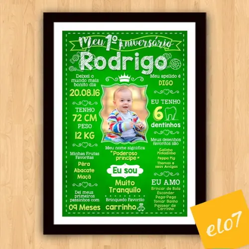 Chalkboard Aniversário C/ Moldura Príncipe Verde 30x42cm