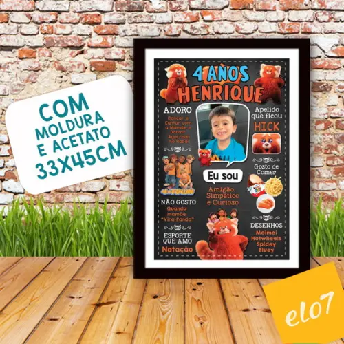 Chalkboard Aniversário C/ Moldura Red Crescer É Uma Fera A3