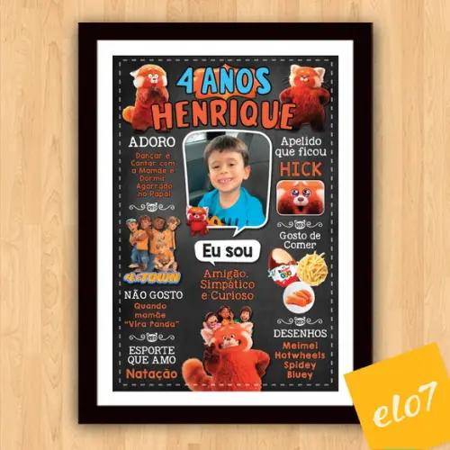 Chalkboard Aniversário C/ Moldura Red Crescer É Uma Fera A3