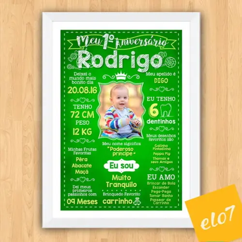 Chalkboard Aniversário C/ Moldura Príncipe Verde 30x42cm