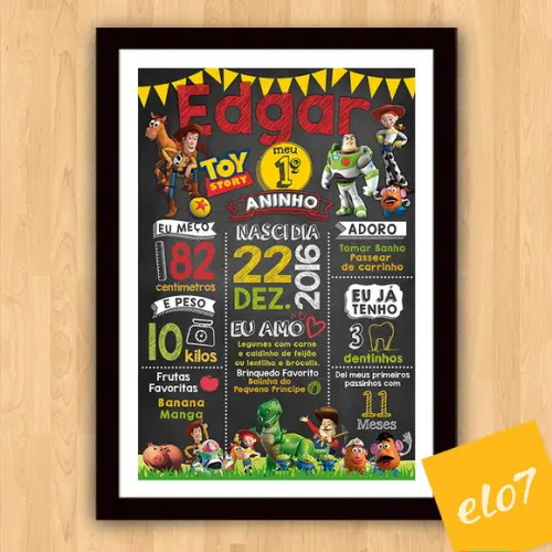 Chalkboard Aniversário C/ Moldura Toy Story 30x42cm