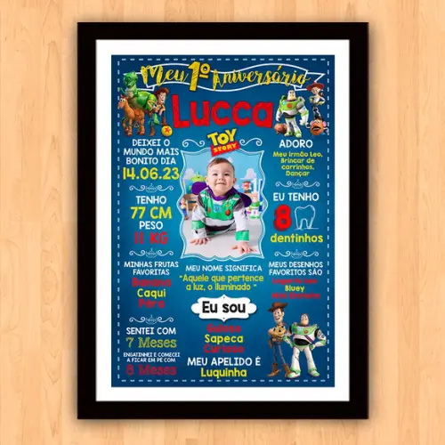 Chalkboard Aniversário c/ Moldura Toy Story Azul 30x42cm