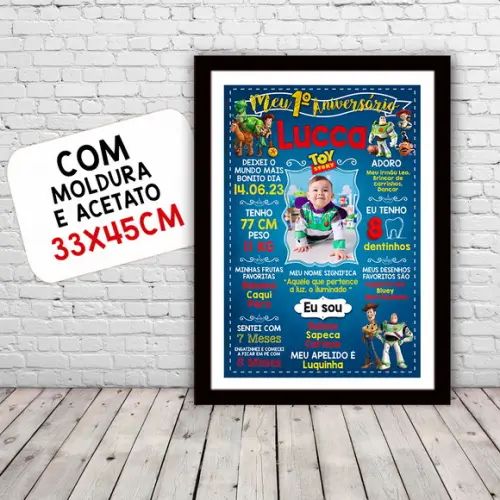 Chalkboard Aniversário c/ Moldura Toy Story Azul 30x42cm