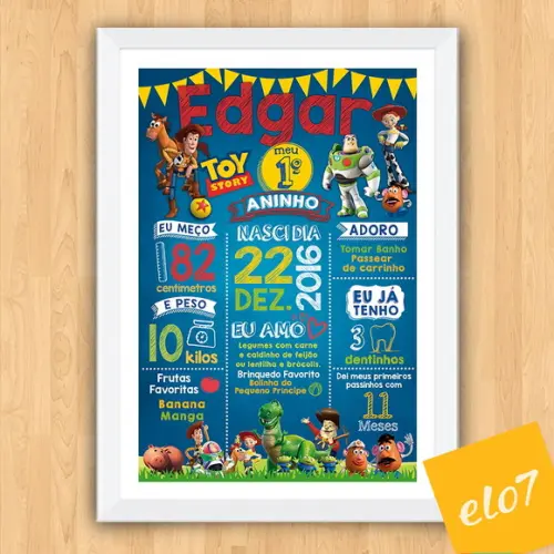 Chalkboard Aniversário C/ Moldura Toy Story Azul 30x42cm