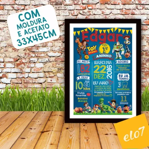 Chalkboard Aniversário C/ Moldura Toy Story Azul 30x42cm