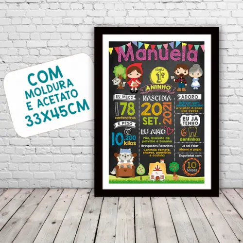 Chalkboard Aniversário Chapeuzinho Vermelho 30x42cm