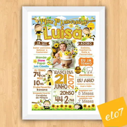 Chalkboard Aniversário Colmeia de Abelhas c/ Moldura 30x42cm