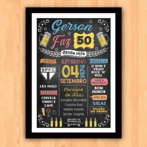 Chalkboard Aniversário Colorido com Frases 50 Anos 30x42cm
