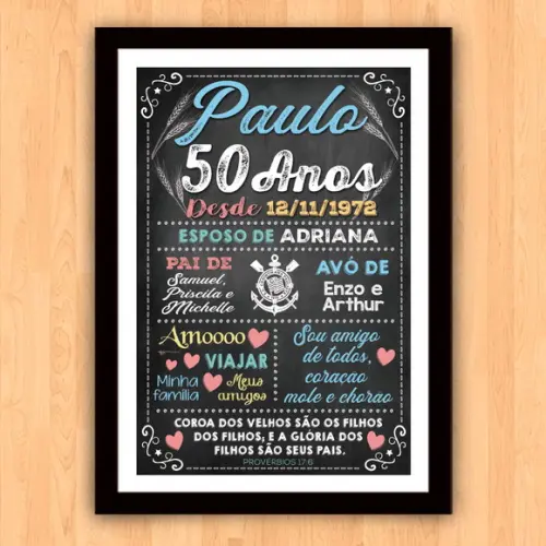 Chalkboard Aniversário Colorido com Frases 50 Anos 30x42cm