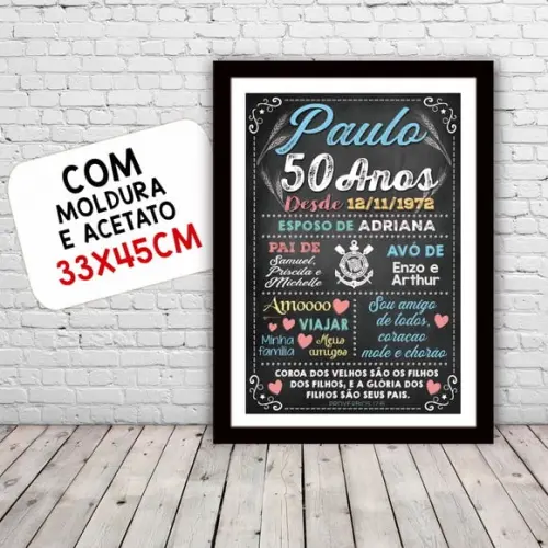 Chalkboard Aniversário Colorido com Frases 50 Anos 30x42cm
