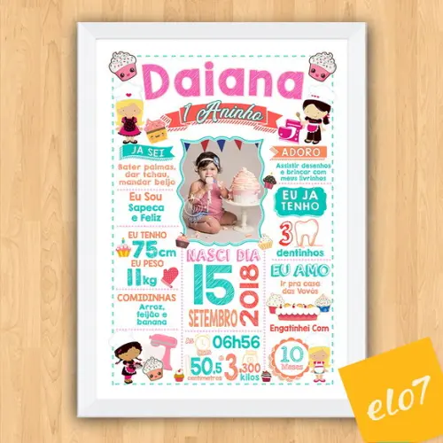 Chalkboard Aniversário Confeiteira C/ Moldura 30x42cm