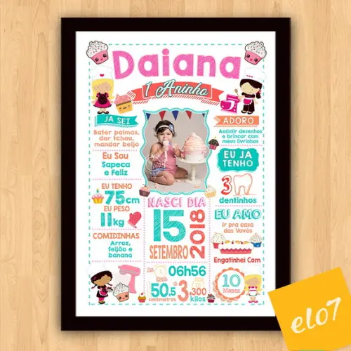 Chalkboard Aniversário Confeiteira C/ Moldura 30x42cm