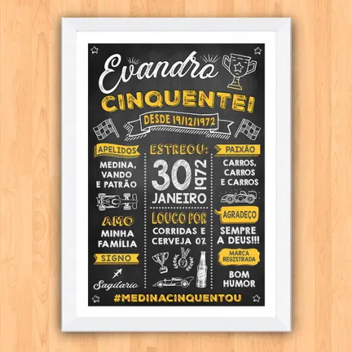 Chalkboard Aniversário Corrida A3 Cinquentei 30x42cm