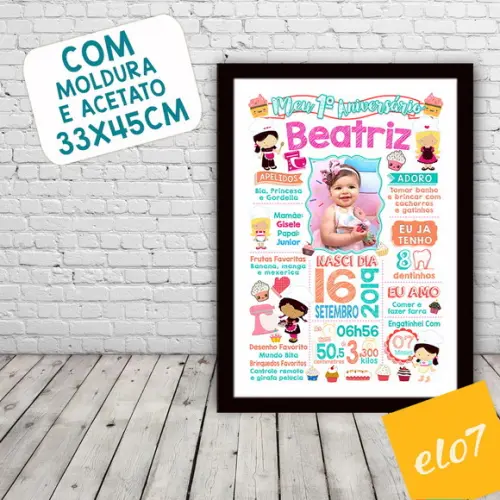 Chalkboard Aniversário Confeiteira C/ Moldura 30x42cm