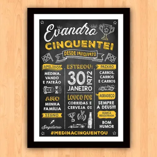 Chalkboard Aniversário Corrida A3 Cinquentei 30x42cm