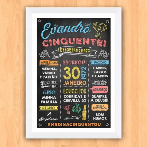 Chalkboard Aniversário Corrida A3 Cinquentei 30x42cm