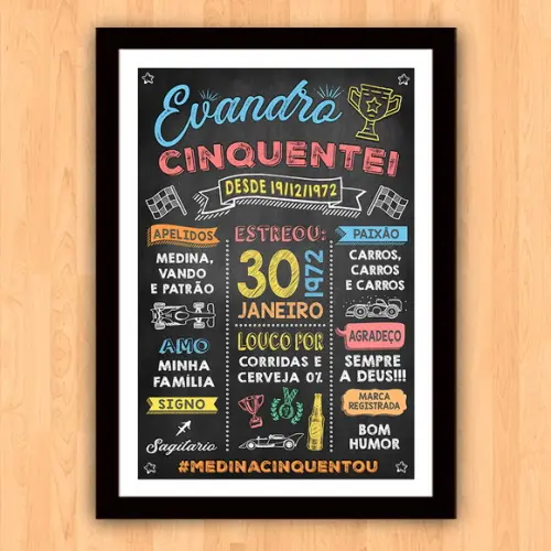 Chalkboard Aniversário Corrida A3 Cinquentei 30x42cm