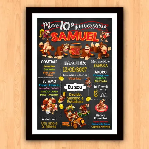 Chalkboard Aniversário Donkey Kong 10 Anos 30x42cm