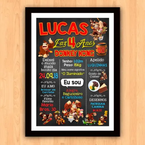 Chalkboard Aniversário Donkey Kong 4 Anos 30x42cm