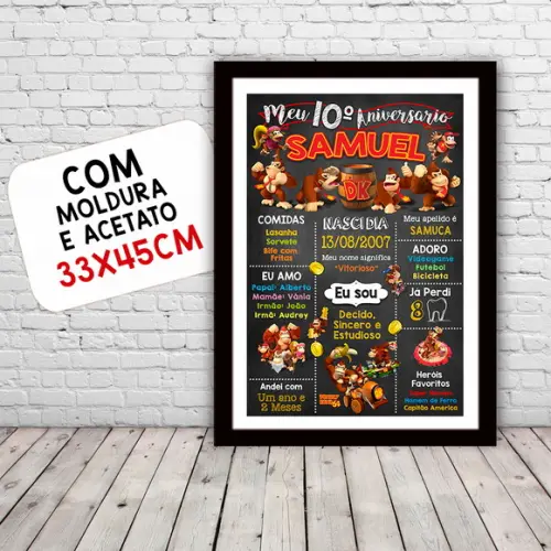 Chalkboard Aniversário Donkey Kong 10 Anos 30x42cm