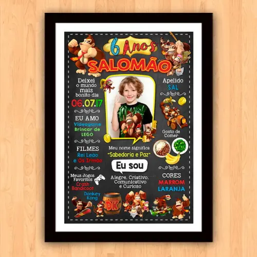 Chalkboard Aniversário Donkey Kong 6 Anos 30x42cm