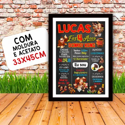 Chalkboard Aniversário Donkey Kong 4 Anos 30x42cm