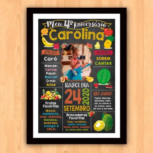 Chalkboard Aniversário Frutaria com Moldura 30x42cm