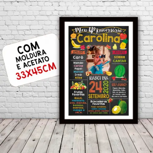 Chalkboard Aniversário Frutaria com Moldura 30x42cm