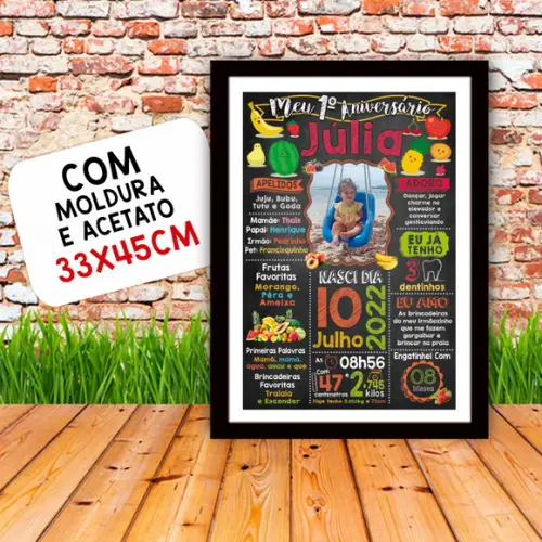 Chalkboard Aniversário Frutas com Moldura 30x42cm