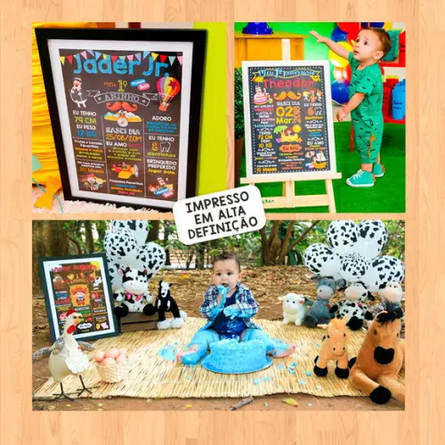 Chalkboard Aniversário Frutas com Moldura 30x42cm