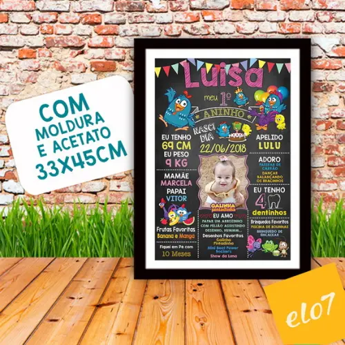 Chalkboard Aniversário Galinha Pintadinha C/ Moldura 30x42cm